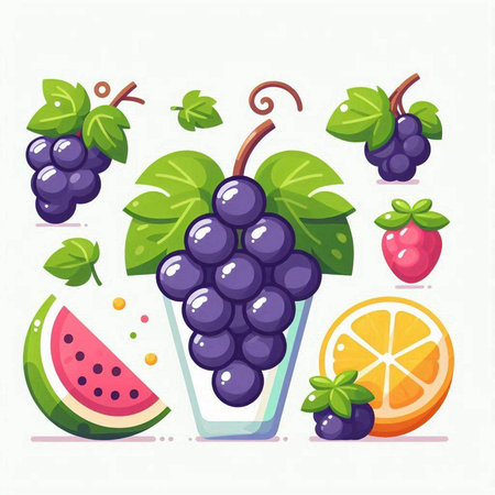 Fruits and berries in a glass on a white background. Vector illustration.のイラスト素材