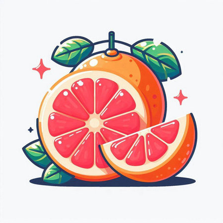 Fruit icon. Vector illustration of a grapefruit with leaf.のイラスト素材