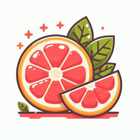 Grapefruit with leaves. Vector illustration in a flat style.のイラスト素材
