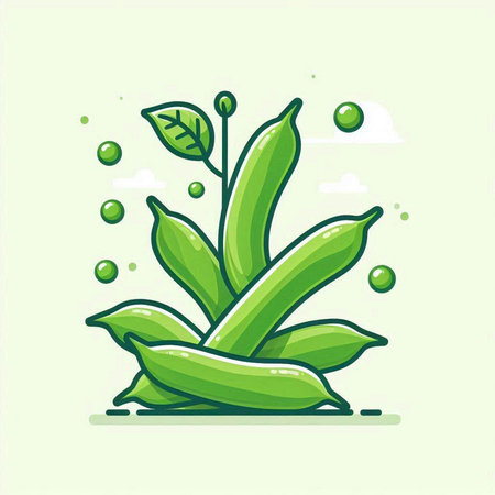 Green peas vector illustration. Green peas icon in cartoon flat style.のイラスト素材