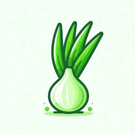 Illustration of fresh green onion in cartoon style. Vector illustration.のイラスト素材