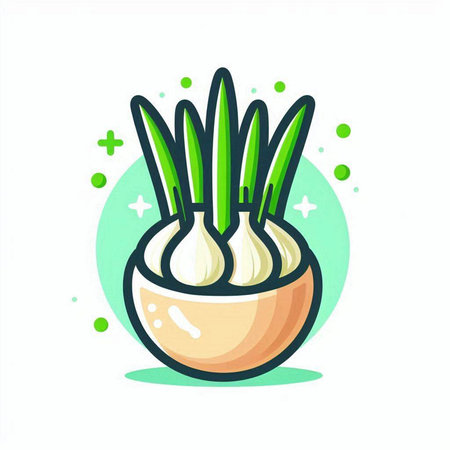 Garlic icon. Vegetable vector illustration in flat cartoon style.のイラスト素材