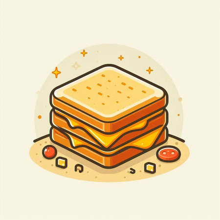 Sandwich icon. Vector illustration of a sandwich with cheese and tomato.のイラスト素材