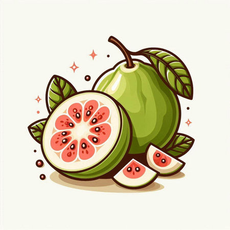 Illustration of guava fruit on white background, vector illustration.のイラスト素材