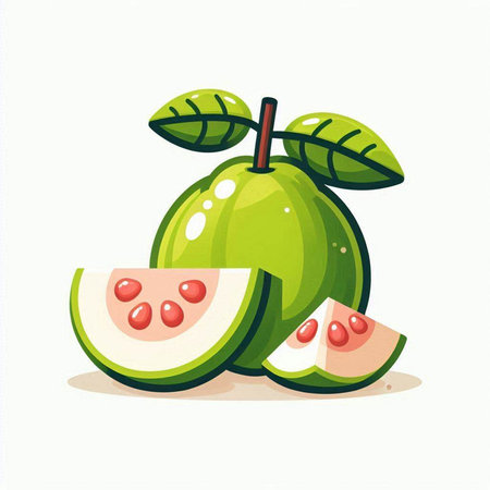 Guava fruit isolated on white background. Cartoon style. Vector illustration.のイラスト素材