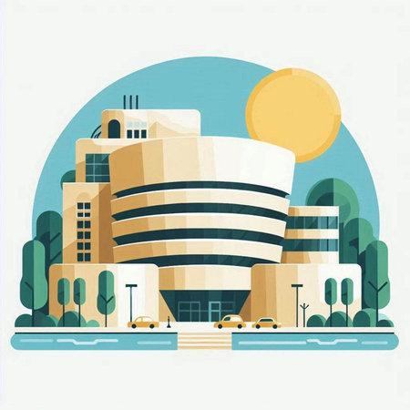 Modern city building in flat style. Vector illustration. Cityscape.のイラスト素材