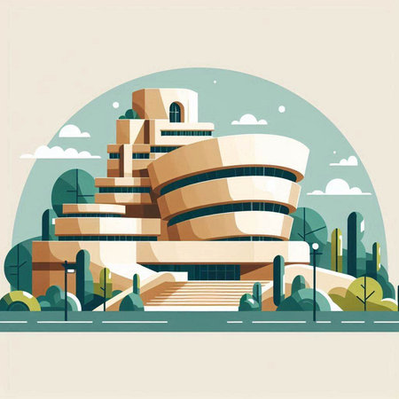 Vector illustration of a modern building in the style of flat design.のイラスト素材