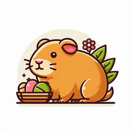 Cute hamster with basket of Easter eggs. Vector illustration.のイラスト素材