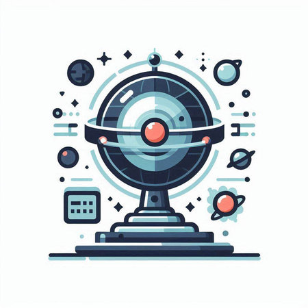 Vector illustration of modern flat thin line art globe icon. Technology and science concept.のイラスト素材