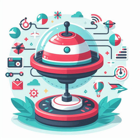 Robot vacuum cleaner flat vector illustration. Cartoon robot vacuum cleaner on white background. Robot vacuum cleaner concept.のイラスト素材