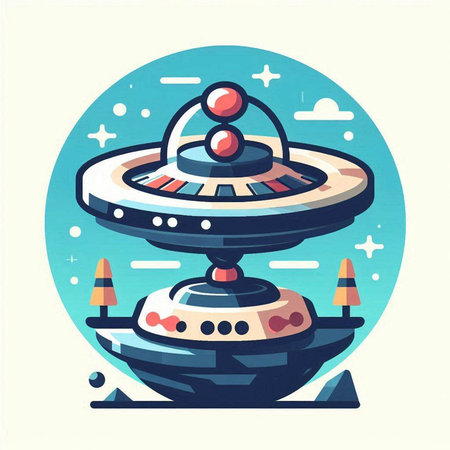 UFO flat vector illustration. Flying saucer. Futuristic spaceship.のイラスト素材