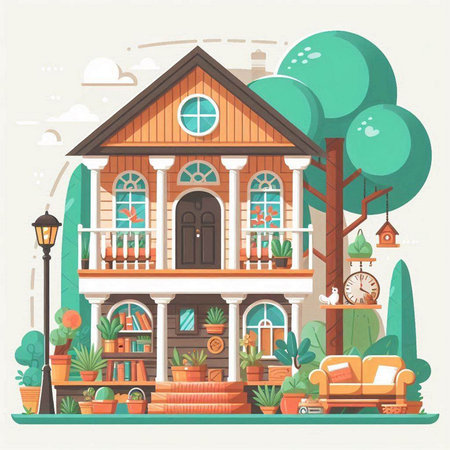 Vector illustration of a cozy country house in the style of flat designのイラスト素材