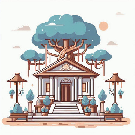 Buddhist temple in cartoon style. Vector illustration for your designのイラスト素材