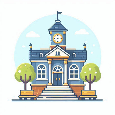 Vector illustration of a school building in the style of flat design.のイラスト素材
