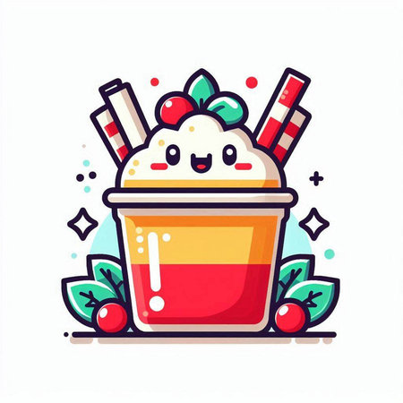 Cute milkshake with whipped cream and cherry. Vector illustration.のイラスト素材