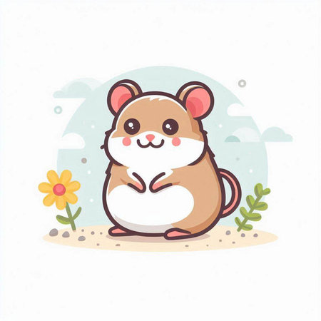 Cute cartoon hamster sitting on the ground. Vector illustration.のイラスト素材