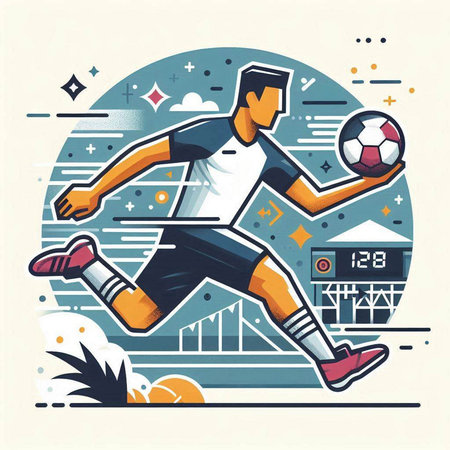 Soccer player with ball. Vector illustration in flat linear style.のイラスト素材