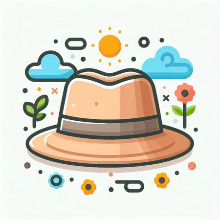 Hat icon in flat style. Vector illustration of hat with floral elements.のイラスト素材