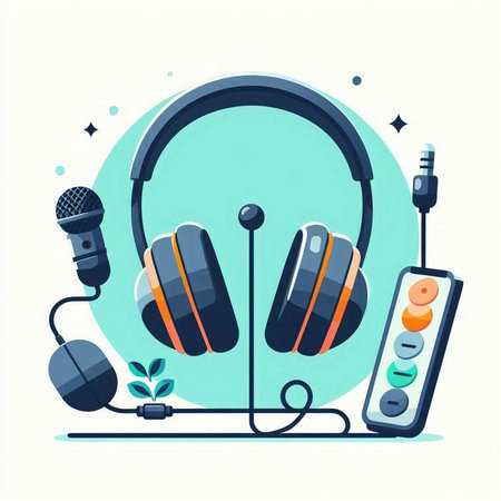 Vector illustration of headphones and microphone. Flat style. Music concept.のイラスト素材