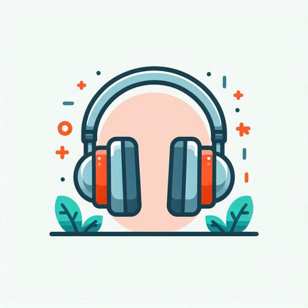 Headphones icon in flat line style. Vector illustration of headphones.のイラスト素材