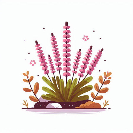 Flowering bush with pink flowers. Vector illustration in flat styleのイラスト素材