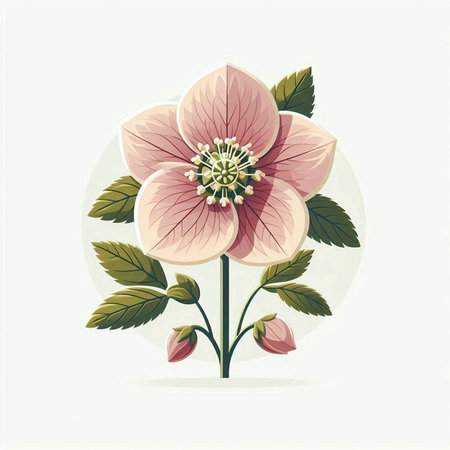 Beautiful pink hellebore on a white background. Vector illustration.のイラスト素材