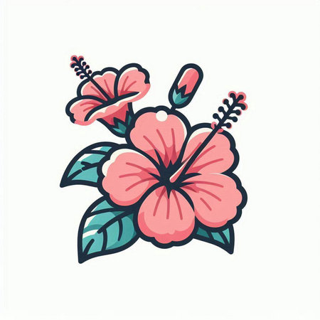 Hibiscus flower. Hand drawn vector illustration isolated on white background.のイラスト素材