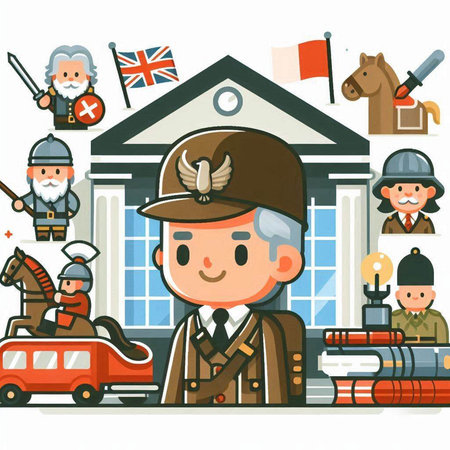 Illustration of a British Prime Minister in front of a school.のイラスト素材