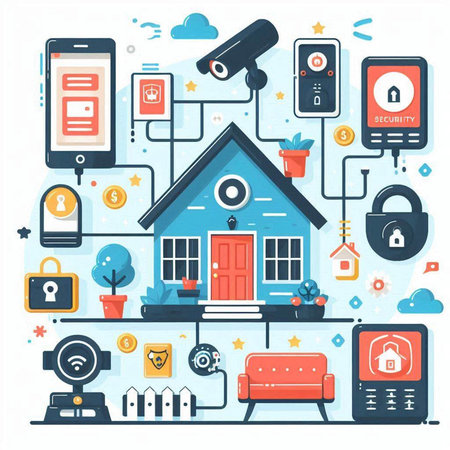Smart home security system concept. Flat design style modern vector illustration.のイラスト素材