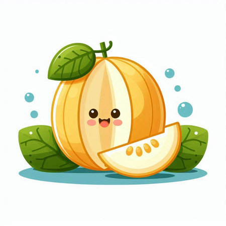 Cute cartoon melon character with cute face. Vector illustration.のイラスト素材