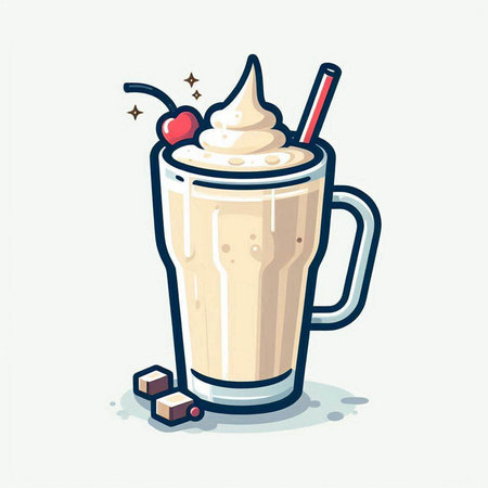 Milkshake with whipped cream and cherries. Vector illustration.のイラスト素材