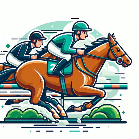 Horse racing jockeys jumping equestrian race vector illustrationのイラスト素材