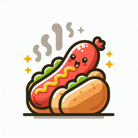 Hot dog vector illustration. Cute fast food character in cartoon style.のイラスト素材