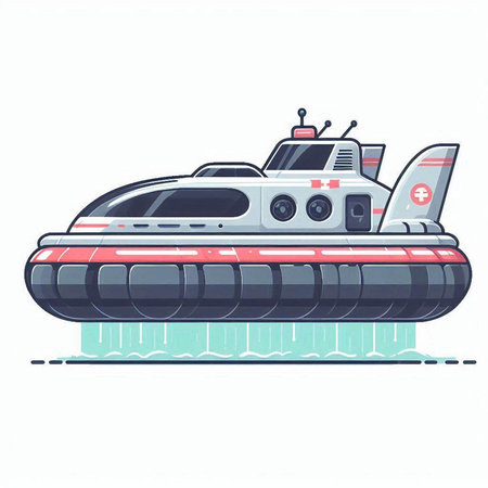 Vector illustration of a rescue boat on the water. Flat style.のイラスト素材
