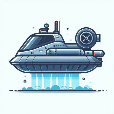 Vector illustration of a futuristic submarine in flat style on a white background.のイラスト素材