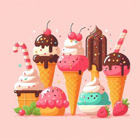 Ice cream vector illustration. Cute cartoon ice creams set.のイラスト素材