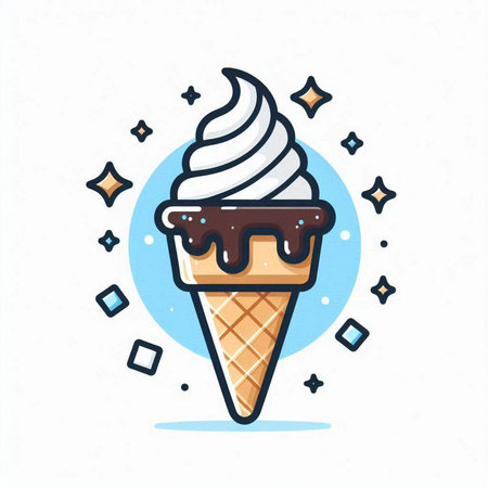 Ice cream in waffle cone icon. Vector illustration in flat styleのイラスト素材