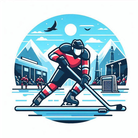 Ice hockey player on the ice. Vector illustration in cartoon style.のイラスト素材