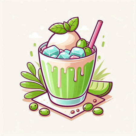 Cocktail with ice cream and mint leaves. Vector illustration.のイラスト素材