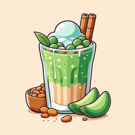 Green tea smoothie with ice cream and mint. Vector illustration.のイラスト素材