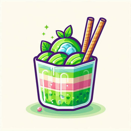 Green smoothie in a bowl with chopsticks. Vector illustration.のイラスト素材