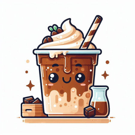 Cute vector illustration of chocolate milkshake with whipped cream and whipped cream.のイラスト素材