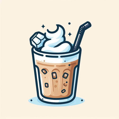 Coffee cup with whipped cream and ice cubes. Vector illustration.のイラスト素材