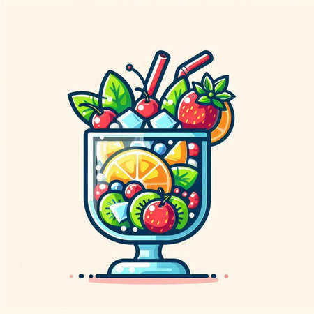 Cocktail with strawberries, oranges and cherries. Vector illustration.のイラスト素材