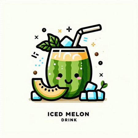 Cute and kawaii melon smoothie. Vector illustration.のイラスト素材