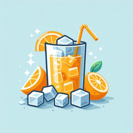 Cocktail with orange juice and ice cubes. Vector illustration.のイラスト素材