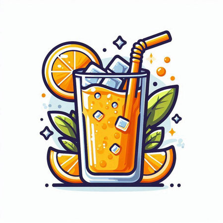 Cocktail with orange, ice and mint. Vector illustration.のイラスト素材