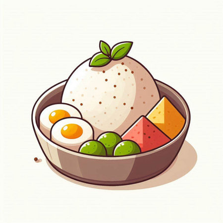 Vector illustration of a bowl of rice balls with rice and eggs.のイラスト素材