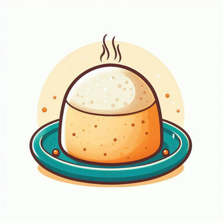 Illustration of a hot pudding on a plate isolated on a white backgroundのイラスト素材