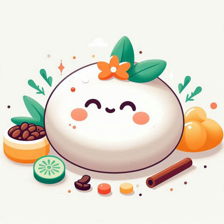 Illustration of a cute kawaii cake with orange and cinnamonのイラスト素材
